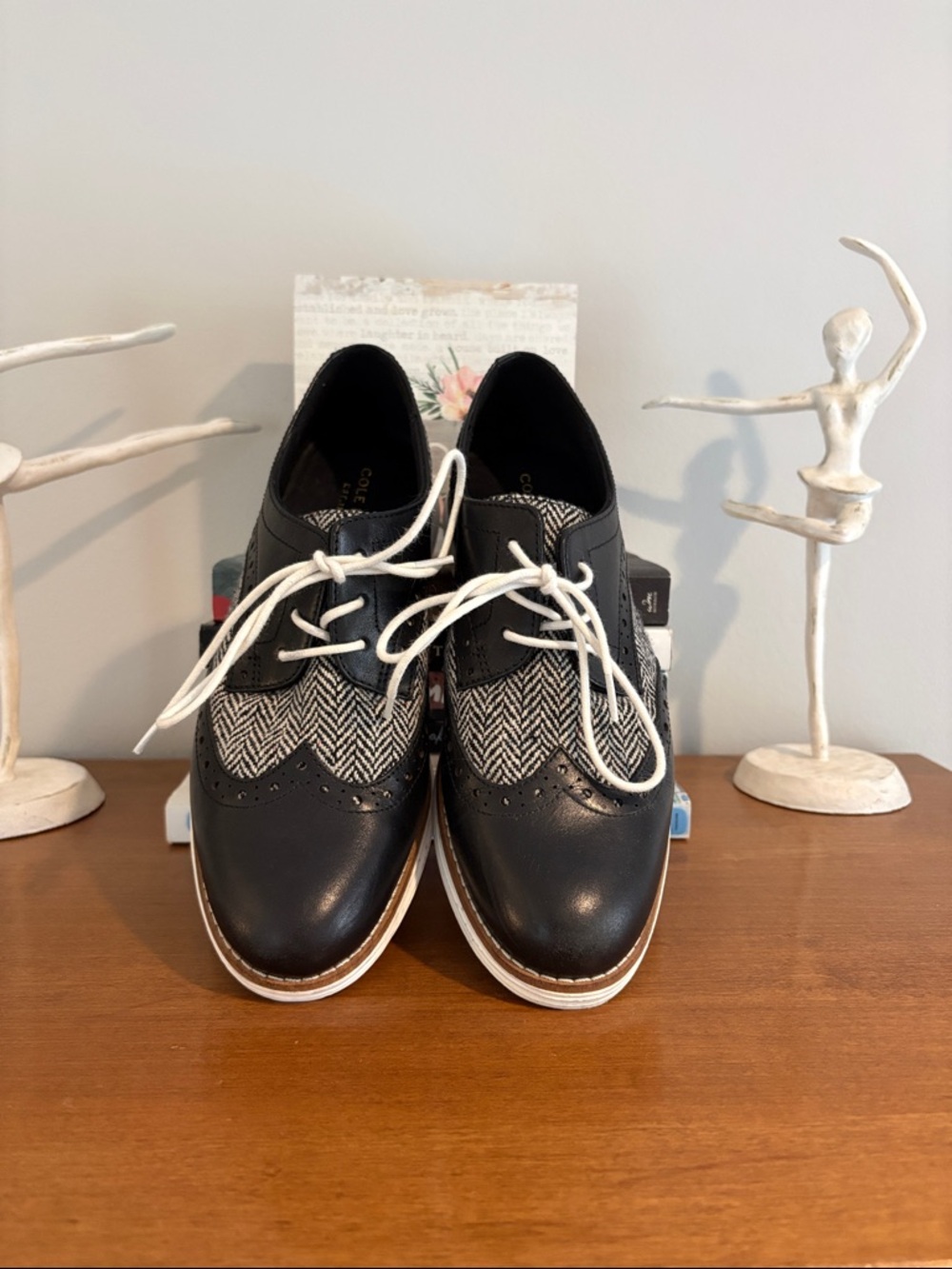Cole Haan Black and Gray Lace-Up Flats